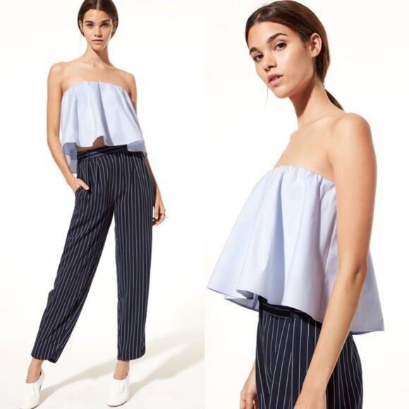 Aritzia Babaton Eckerd Blouse Strapless, flowy crop top Size S, Beaumont Stripe - Picture 1 of 4